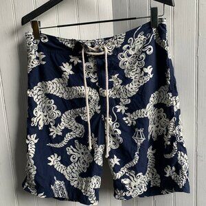 Lilly Pulitzer Palm Beach Mens  Board Shorts Swim Navy Blue White Dragon - Sz 32